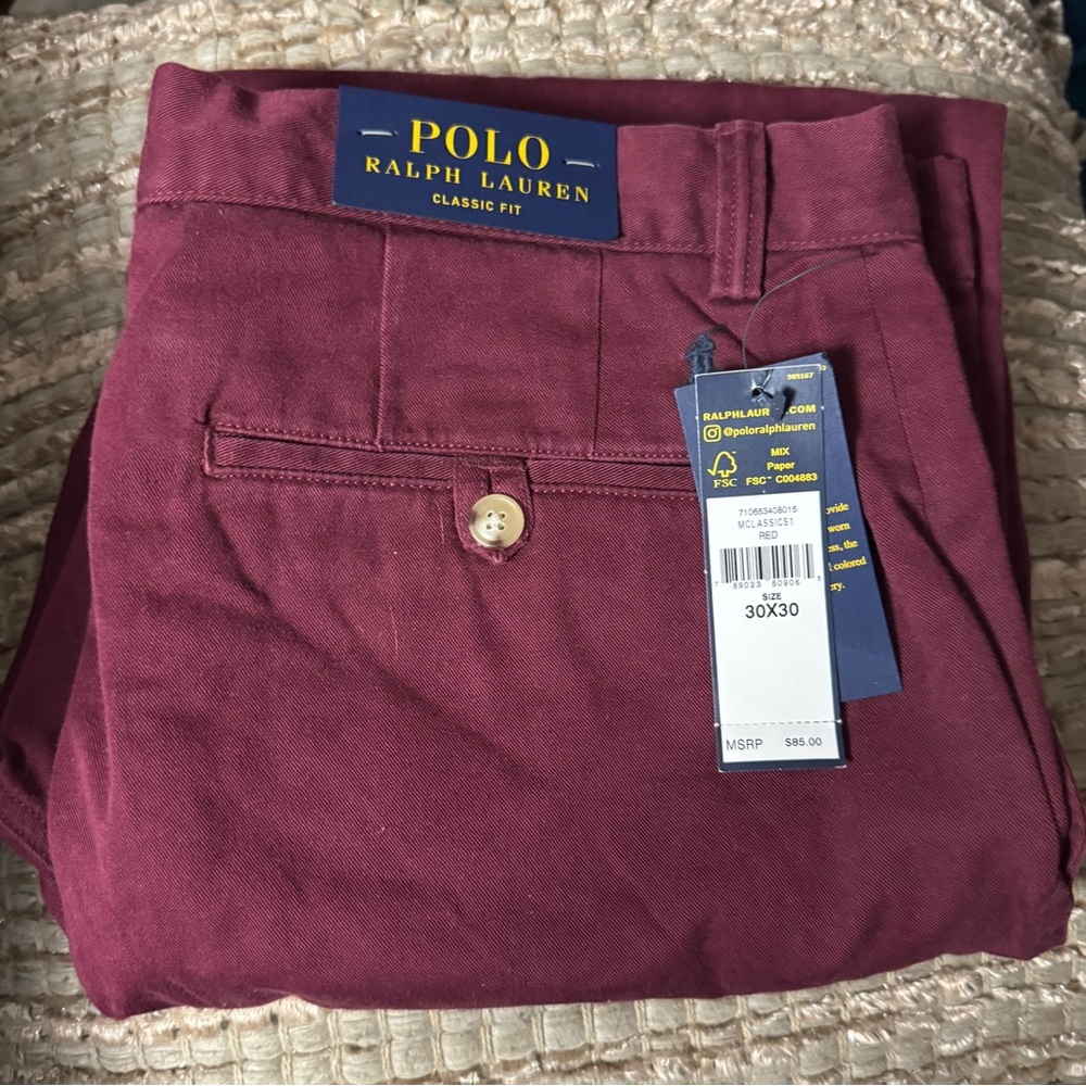 NWT Ralph Lauren polo men’s chino pants burgundy pants 30x30